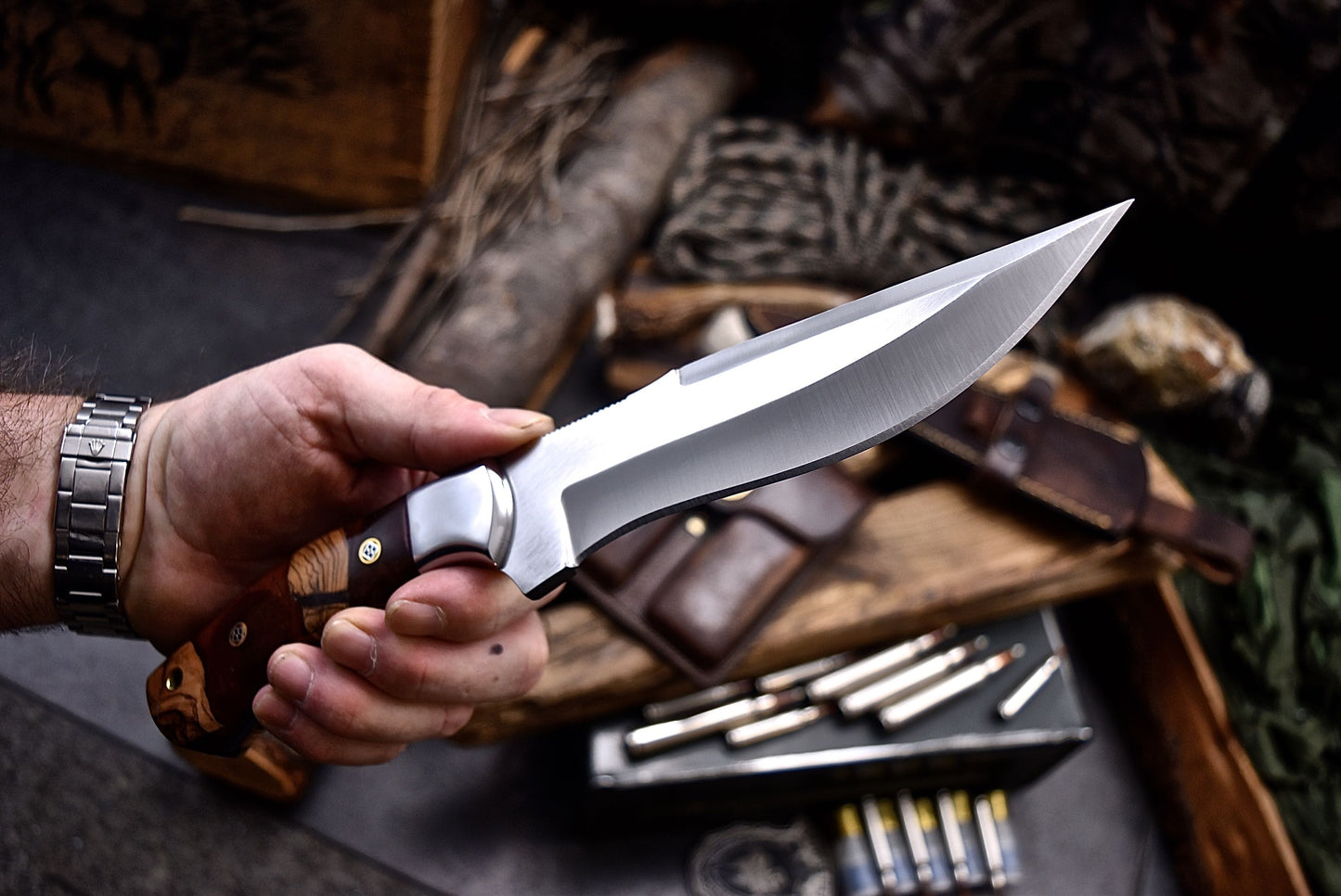 CFK Handmade DC53 Custom HYBRID WOOD Hunting Skinner Camping Sport Knife Set