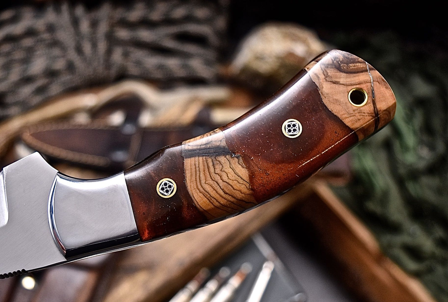 CFK Handmade DC53 Custom HYBRID WOOD Hunting Skinner Camping Sport Knife Set