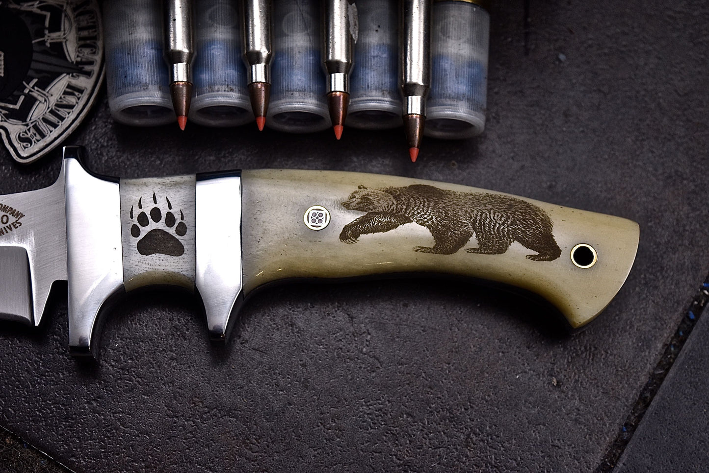 CFK Handmade AUS-10 Custom BEAR & PAW SCRIMSHAW BONE Sub Hilt Hunting Knife Set