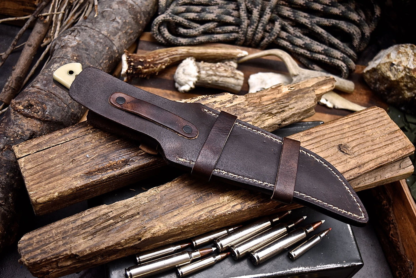 CFK Handmade AUS-10 Custom BEAR & PAW SCRIMSHAW BONE Sub Hilt Hunting Knife Set