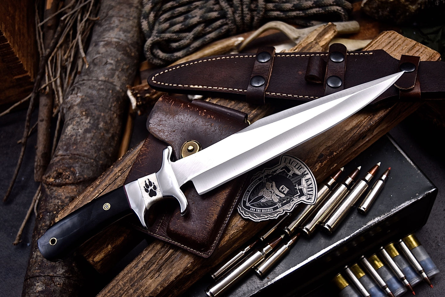 CFK Handmade D2 Custom WOLF PAW SCRIMSHAW BONE HORN Sub Hilt Hunting Knife Set