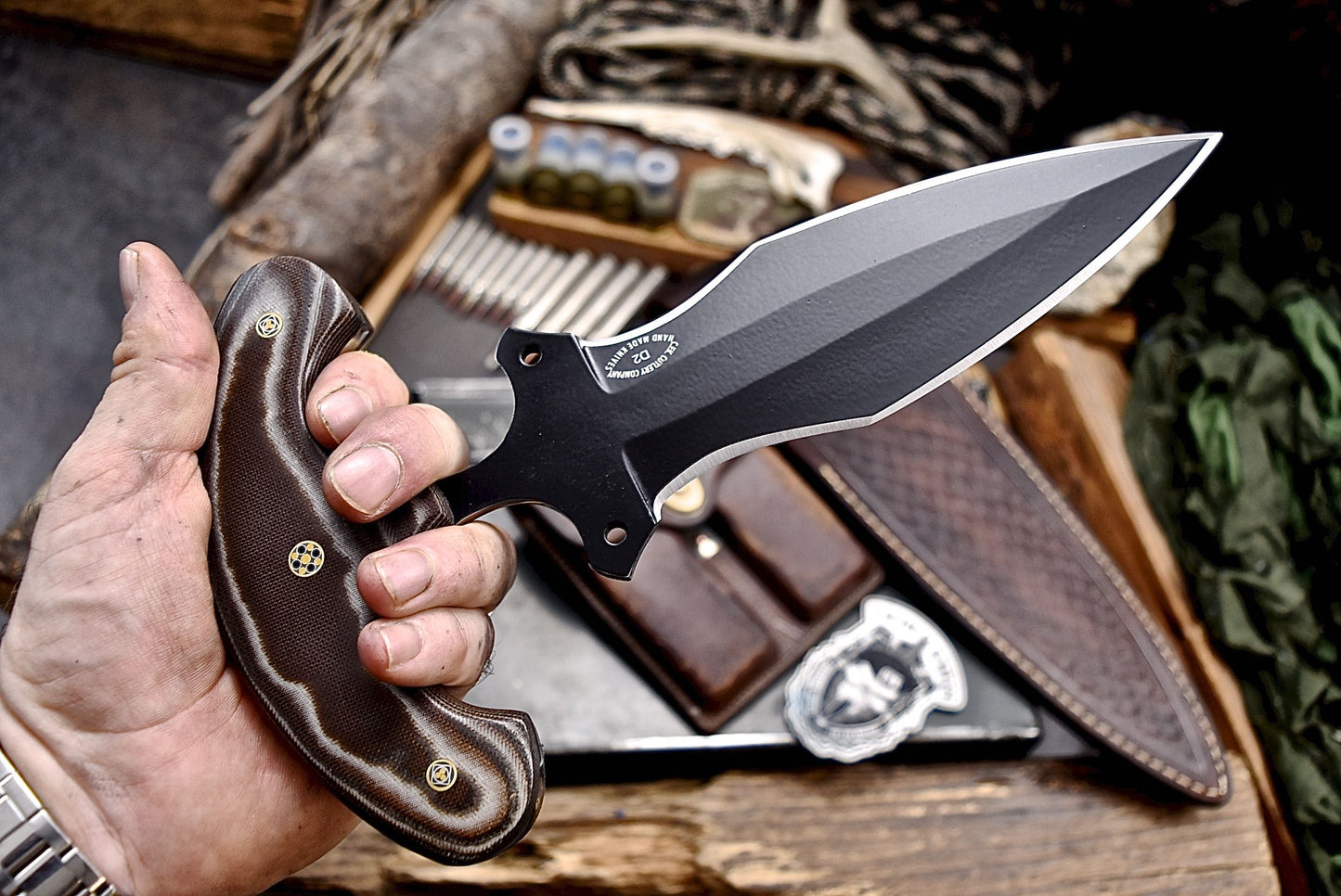 CFK Handmade D2 Custom MICARTA Hunting LARGE PUSH DAGGER Shiv Knife Set