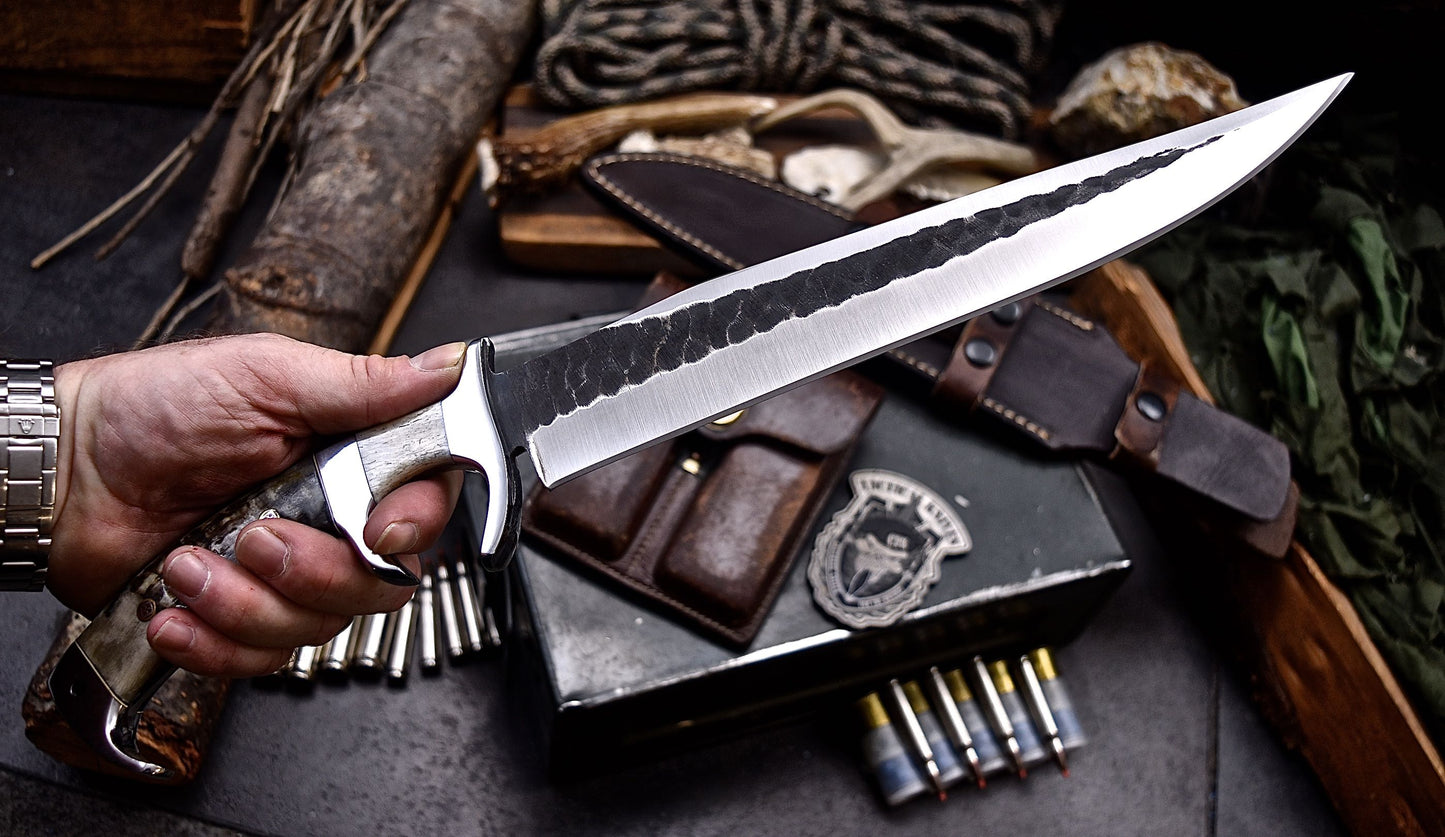 CFK Handmade D2 Custom SHEEP HORN BONE Large WWII REPLICA Sub Hilt Hunting Fighter Knife Set