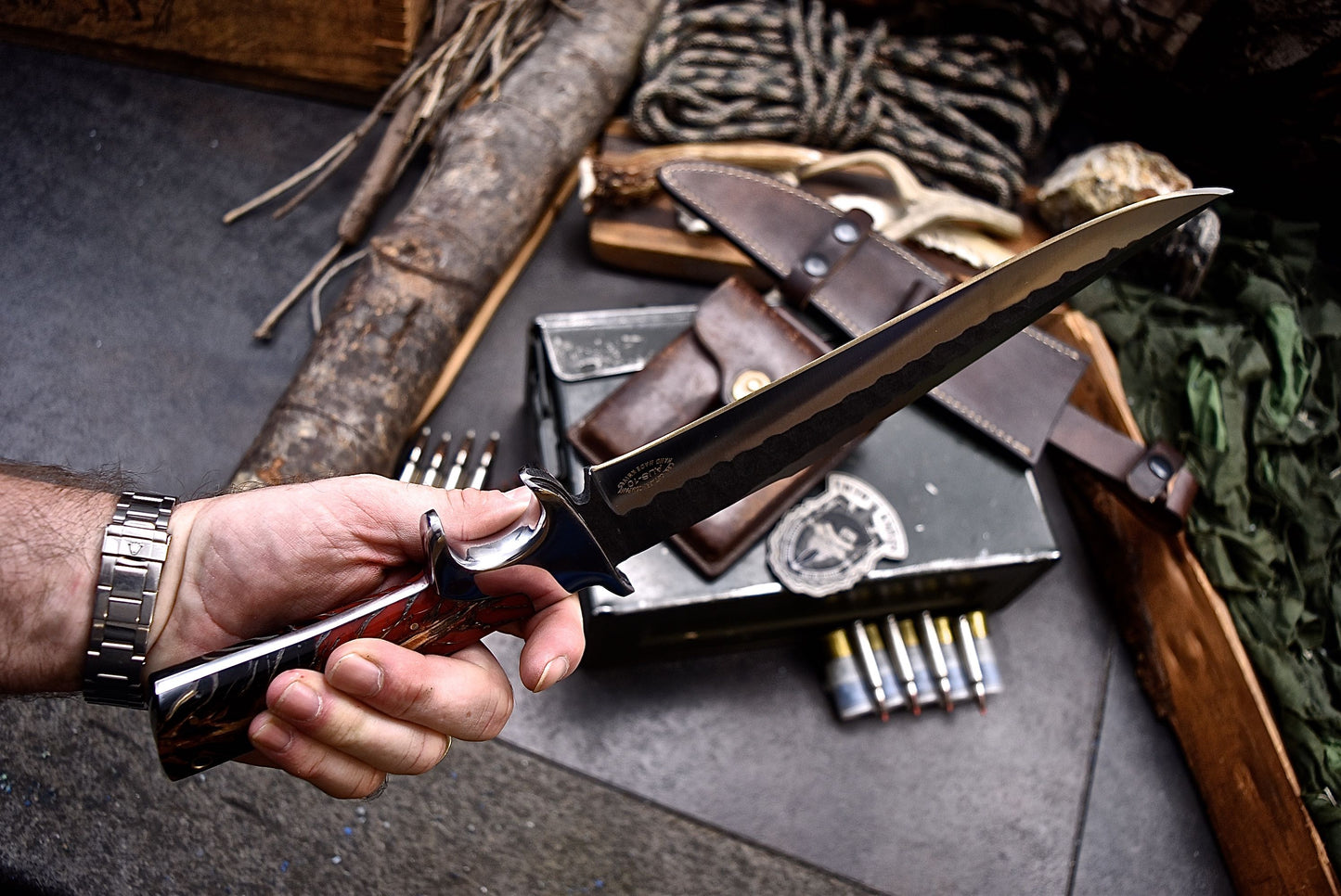 CFK Handmade AUS-10 Custom PINE CONE Corelon Sub Hilt Bowie Hunting Camping Knife Set