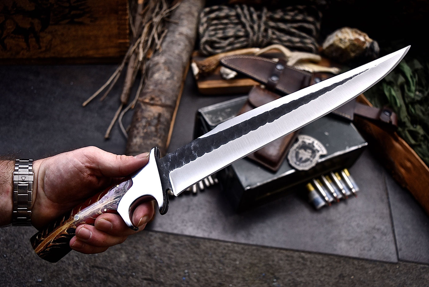 CFK Handmade AUS-10 Custom PINE CONE Corelon Sub Hilt Bowie Hunting Camping Knife Set