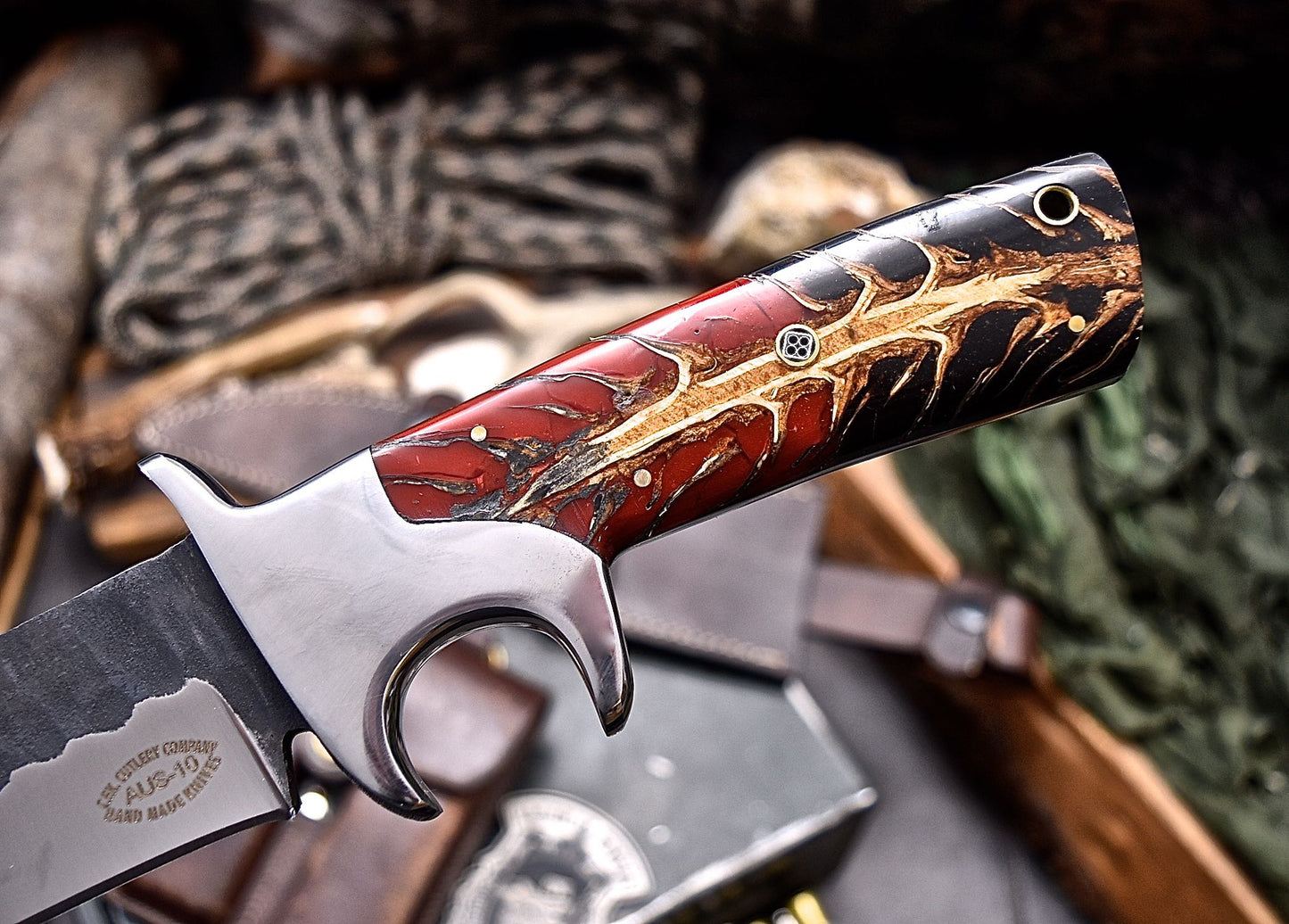 CFK Handmade AUS-10 Custom PINE CONE Corelon Sub Hilt Bowie Hunting Camping Knife Set