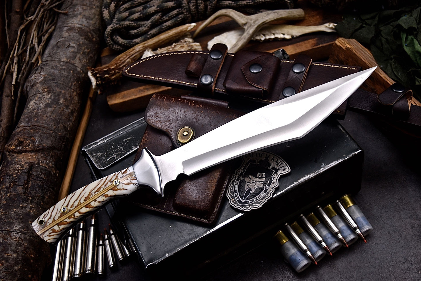 CFK Handmade AUS-10 Custom PINE CONE Corelon Large Chopper Hunting Hiking Knife Set
