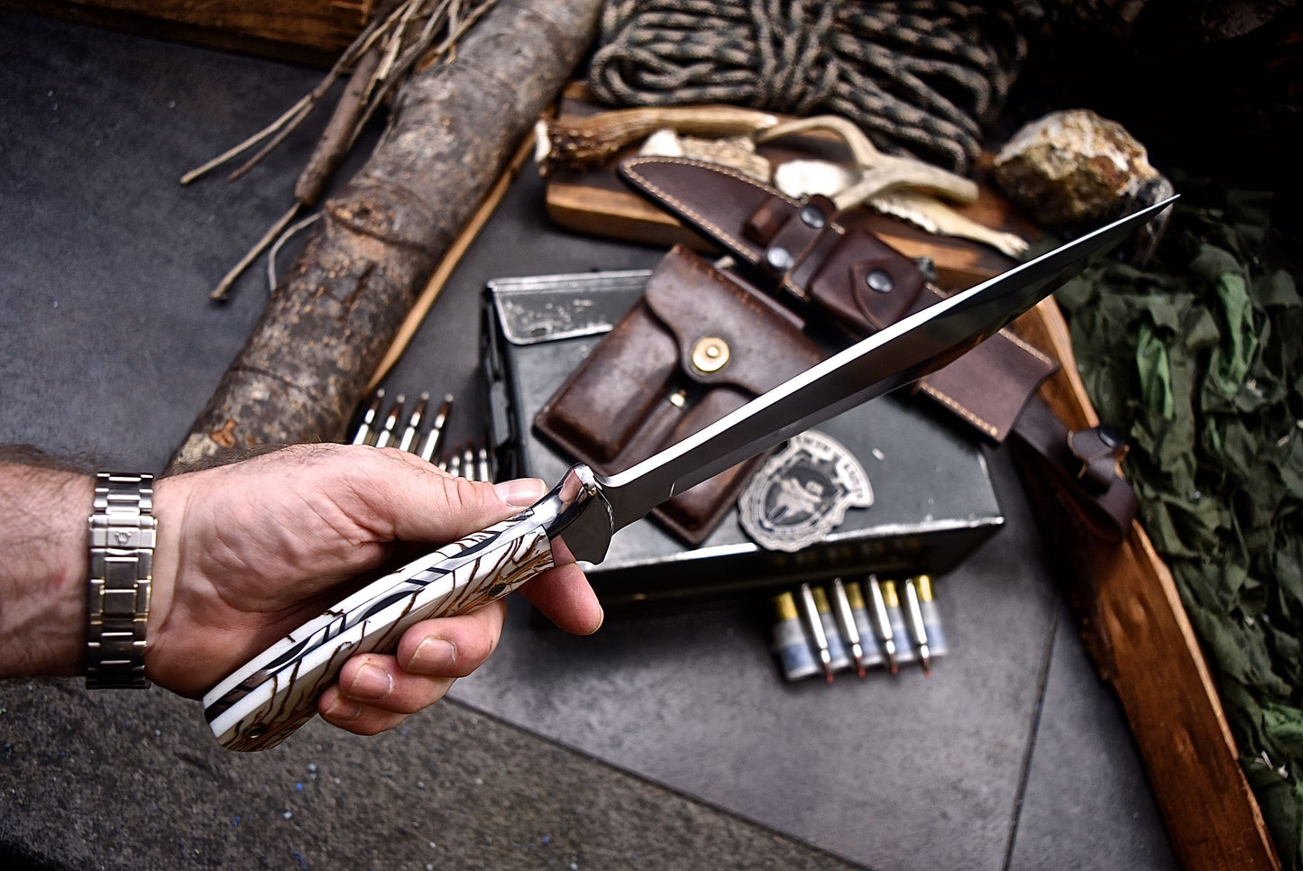 CFK Handmade AUS-10 Custom PINE CONE Corelon Large Chopper Hunting Hiking Knife Set