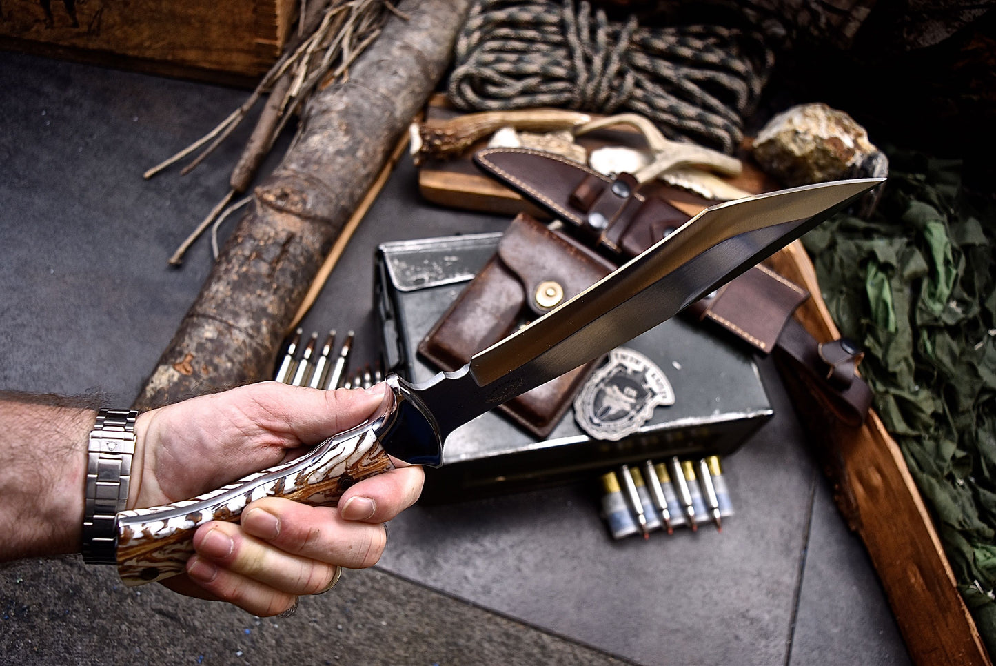 CFK Handmade AUS-10 Custom PINE CONE Corelon Large Chopper Hunting Hiking Knife Set