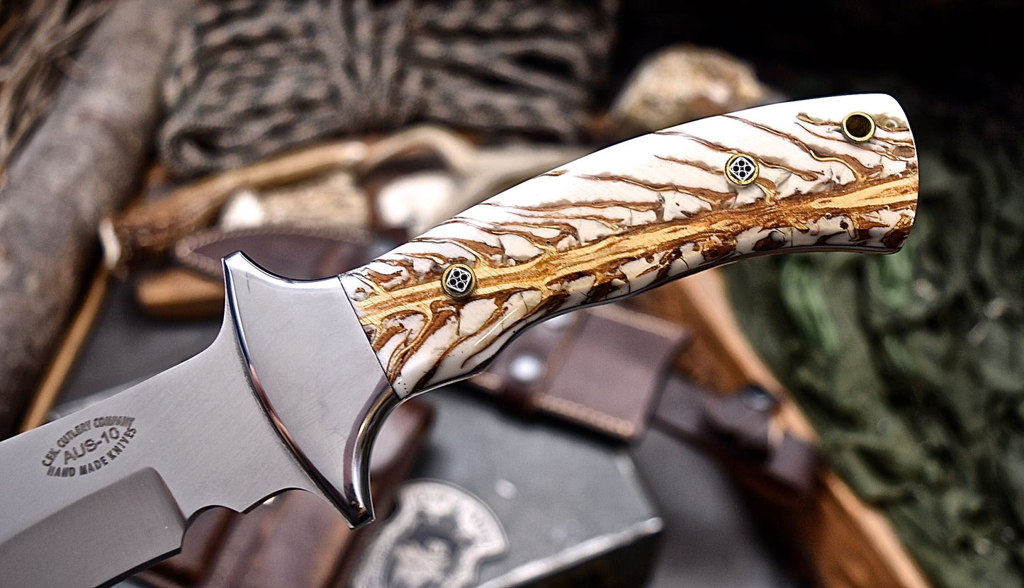 CFK Handmade AUS-10 Custom PINE CONE Corelon Large Chopper Hunting Hiking Knife Set