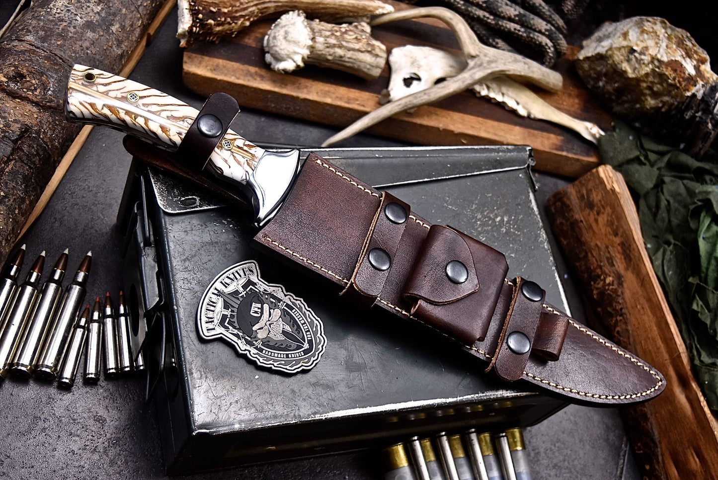 CFK Handmade AUS-10 Custom PINE CONE Corelon Large Chopper Hunting Hiking Knife Set