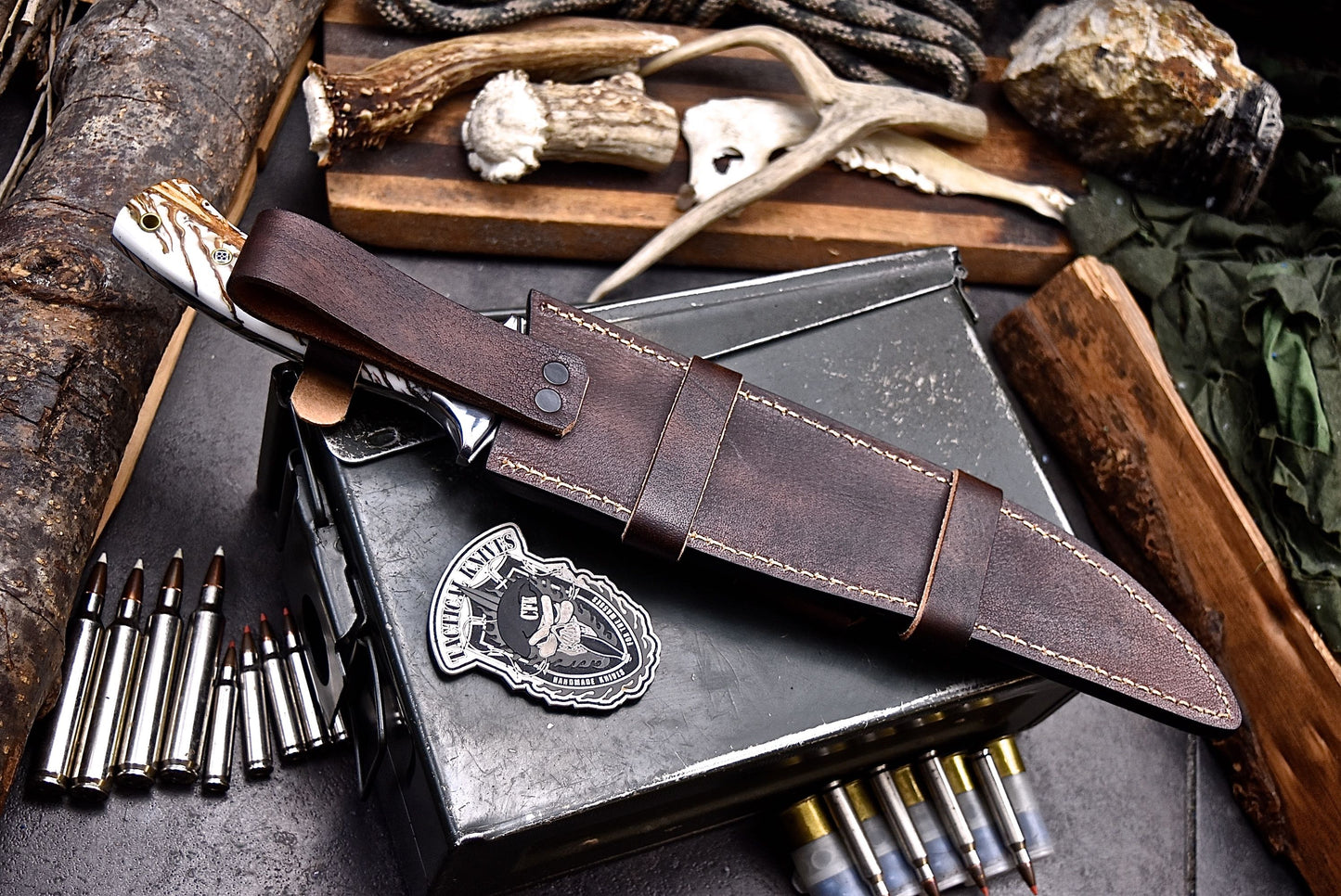CFK Handmade AUS-10 Custom PINE CONE Corelon Large Chopper Hunting Hiking Knife Set