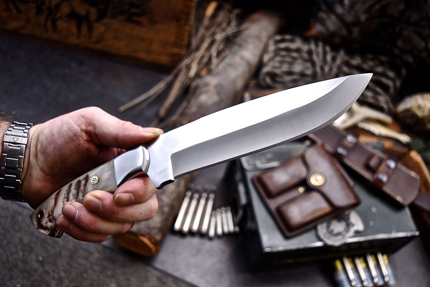 CFK Handmade D2 Custom SHEEP HORN Large Skinner Camping Hunting Knife Set