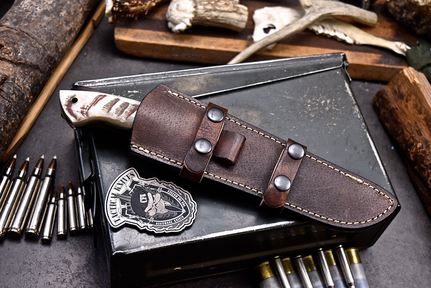 CFK Handmade D2 Custom SHEEP HORN Large Skinner Camping Hunting Knife Set