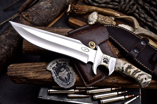 CFK Handmade D2 Custom BEAR PAW SCRIMSHAW BONE SHEEP HORN Sub Hilt Hunting Knife Set