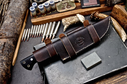 Catskill Mountains II - Hill & Creek Handmade D2 Linen Micarta Knife & Accessories Sheath Set