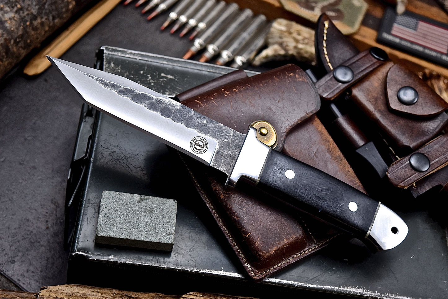 Northern Summit - Hill & Creek Handmade D2 Hunting Camping TANTO Knife & ACCESSORIES Sheath Set