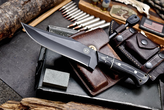Catskill Mountains IV - Hill & Creek Handmade D2 Linen Micarta Knife & Accessories Sheath Set