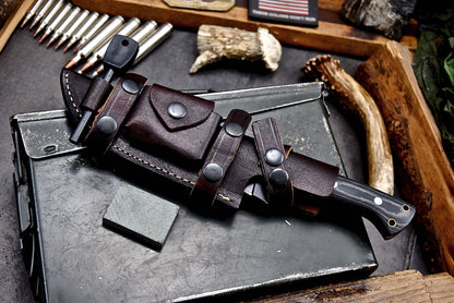 Catskill Mountains IV - Hill & Creek Handmade D2 Linen Micarta Knife & Accessories Sheath Set