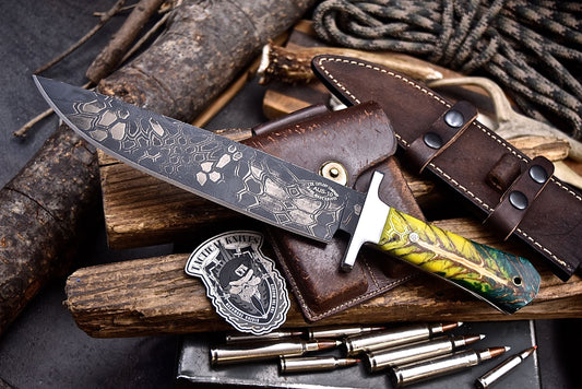 CFK Handmade CAMO AUS-10 Custom PINE CONE Corelon COFFIN BOWIE Hunting Camping Knife Set