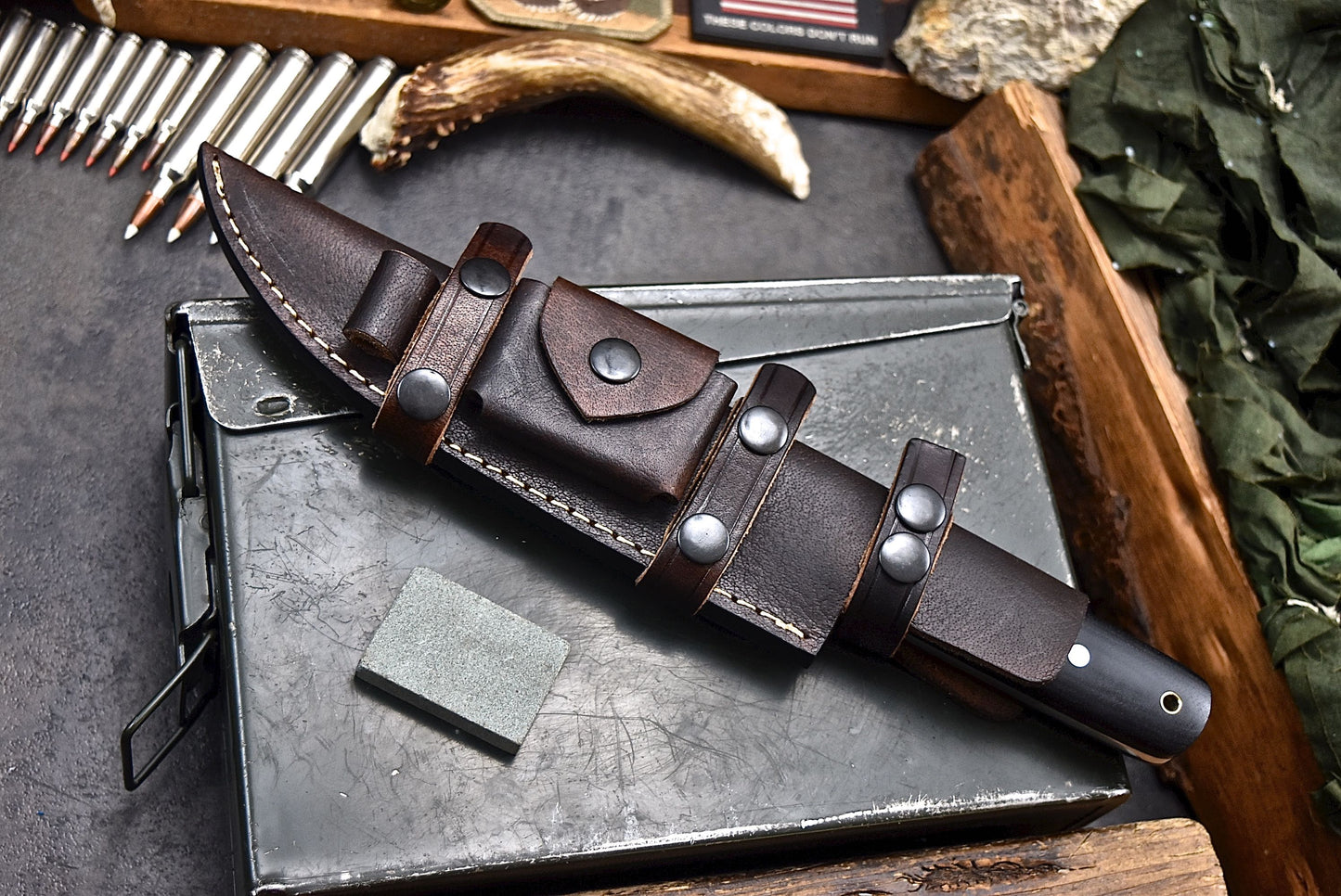 Rock Ridge - Hill & Creek Handmade D2 Bushcraft Hunting Knife & Accessories Sheath Set