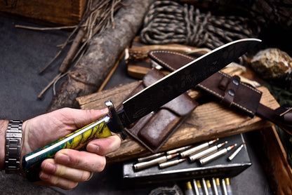 IPAK Handmade CAMOUFLAGE D2 Custom JUNGLE KUKRI Machete Chopper Hunting Sport Knife Set