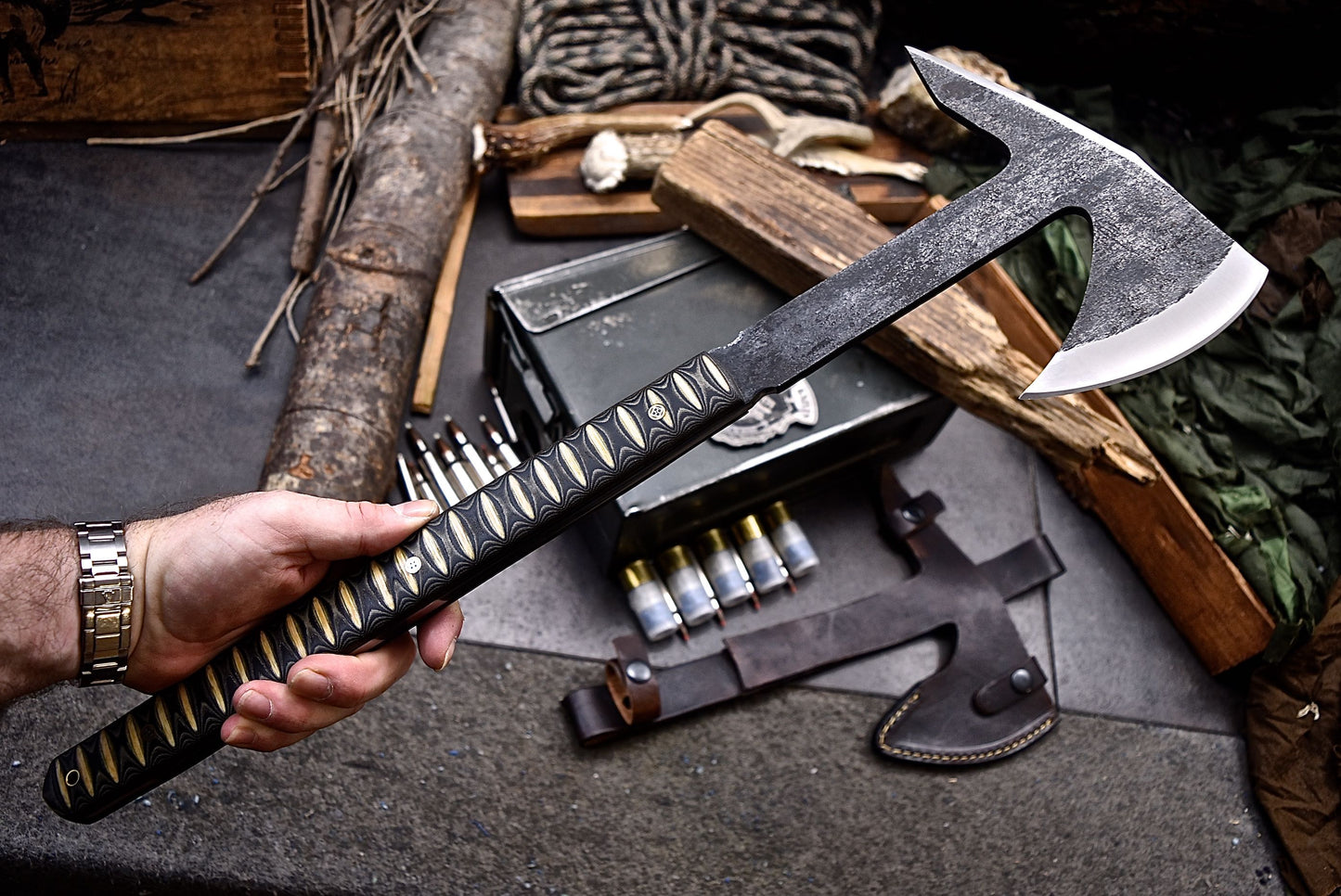 CFK Handmade D2 Tool Steel Custom FIREMAN Tomahawk Hatchet Axe w/ Sheath