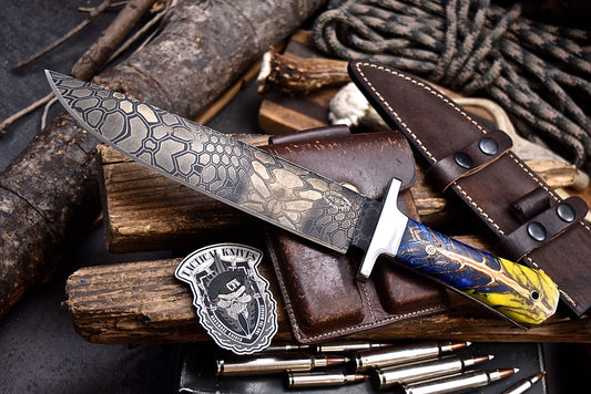CFK Handmade CAMO AUS-10 Custom PINE CONE Corelon COFFIN BOWIE Hunting Camping Knife Set