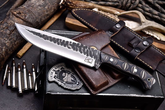 CFK IPAK Handmade D2 Custom MICARTA Large Hunting Chopper Camping Skinner Knife Set