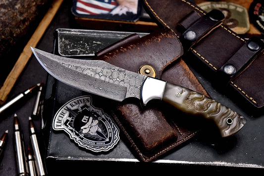 CFK Handmade Damascus Custom GENUINE SHEEP HORN Hunting Skinner Sport Knife