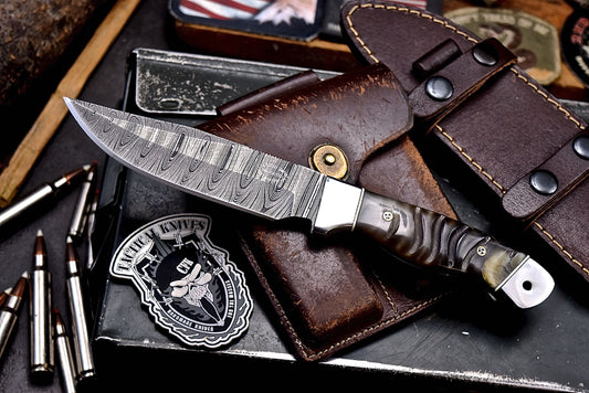 CFK Handmade Damascus Custom GENUINE SHEEP HORN Hunting Skinner Knife