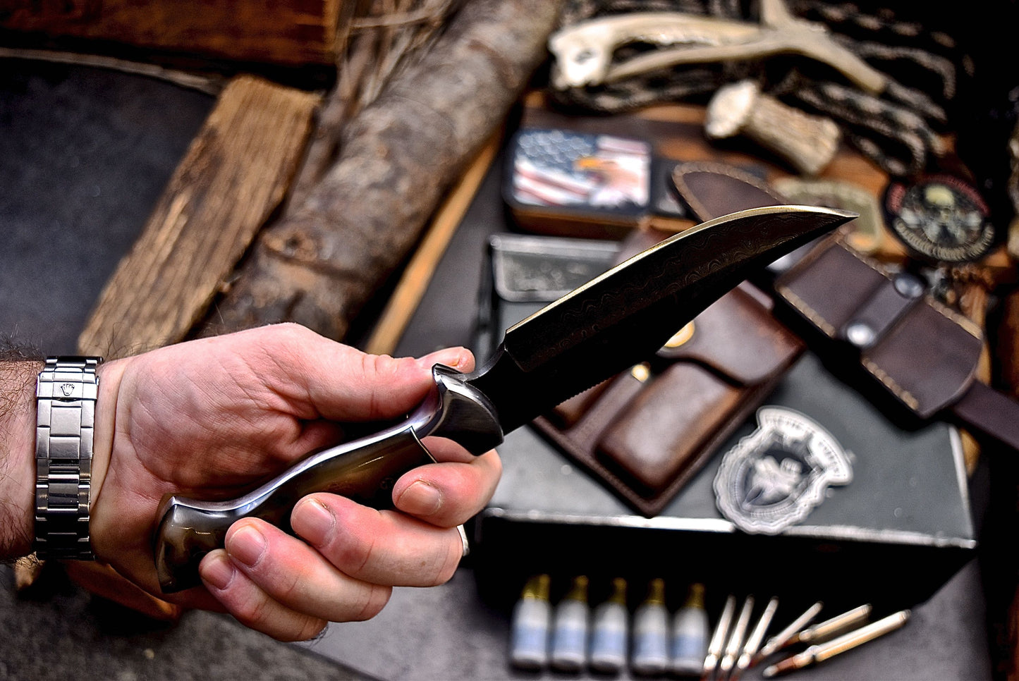 CFK Handmade Damascus Custom GENUINE SHEEP HORN Hunting Skinner Sport Knife