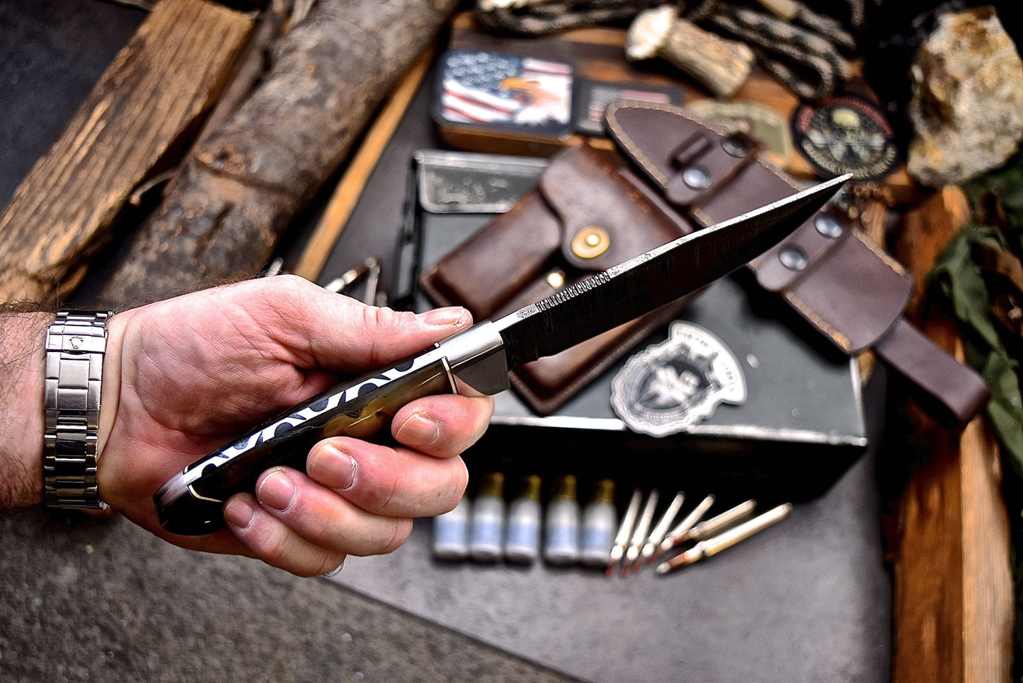 CFK Handmade Damascus Custom GENUINE SHEEP HORN Hunting Skinner Knife