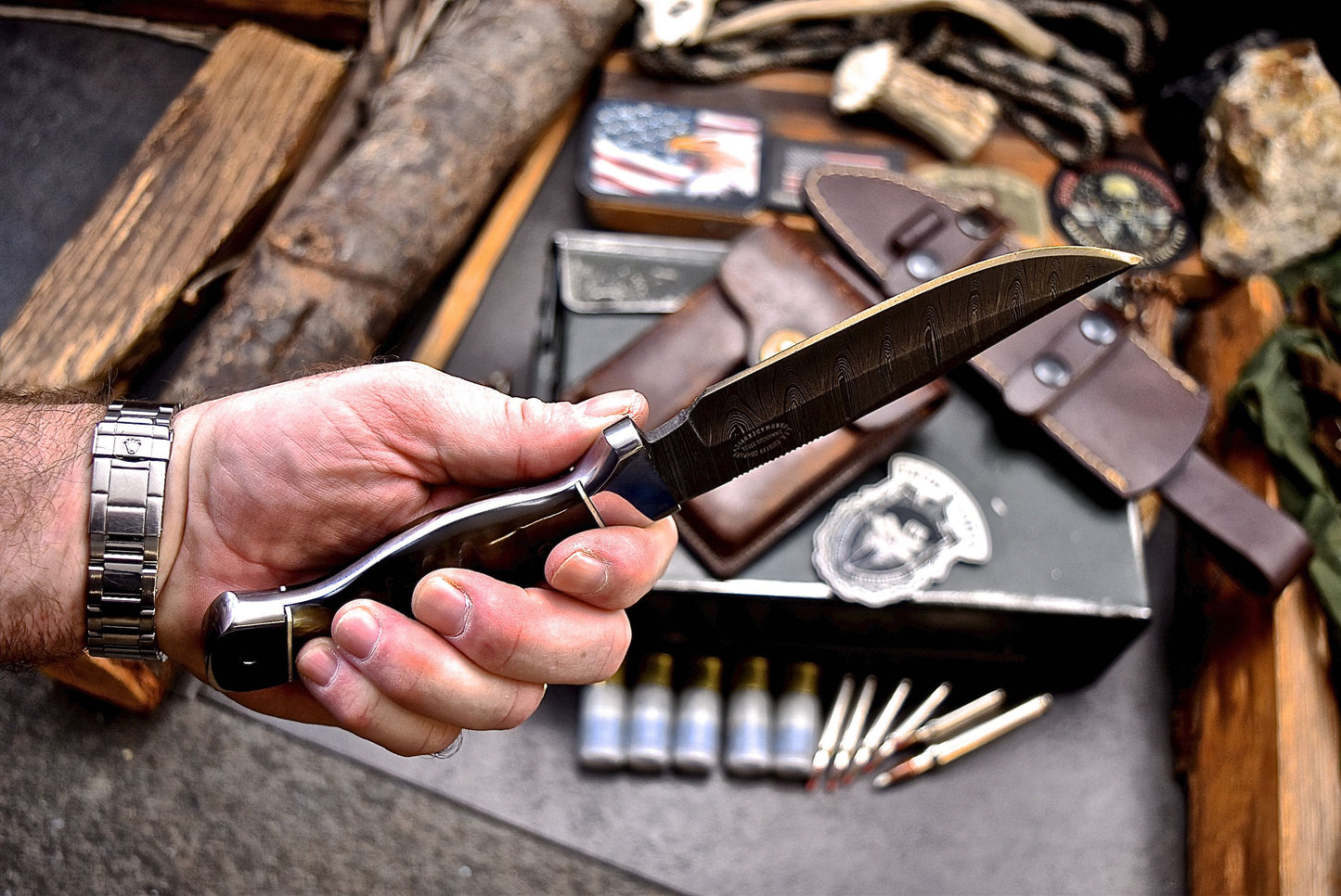 CFK Handmade Damascus Custom GENUINE SHEEP HORN Hunting Skinner Knife