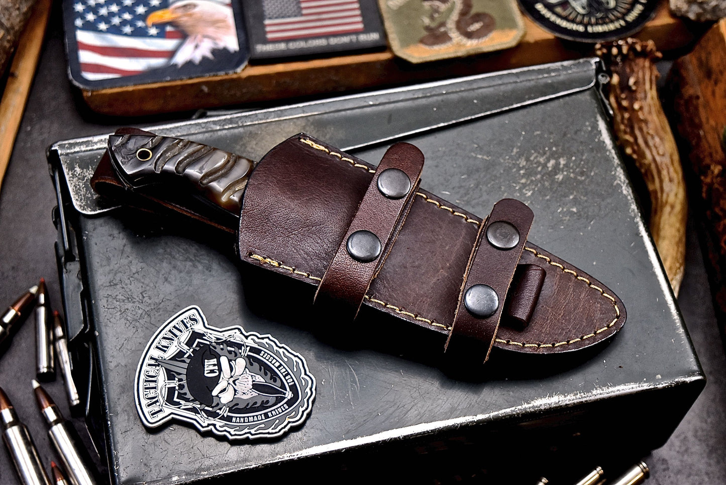 CFK Handmade Damascus Custom GENUINE SHEEP HORN Hunting Skinner Camping Knife