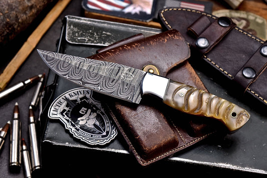 CFK Handmade Damascus Custom GENUINE SHEEP HORN Hunting Skinner Knife