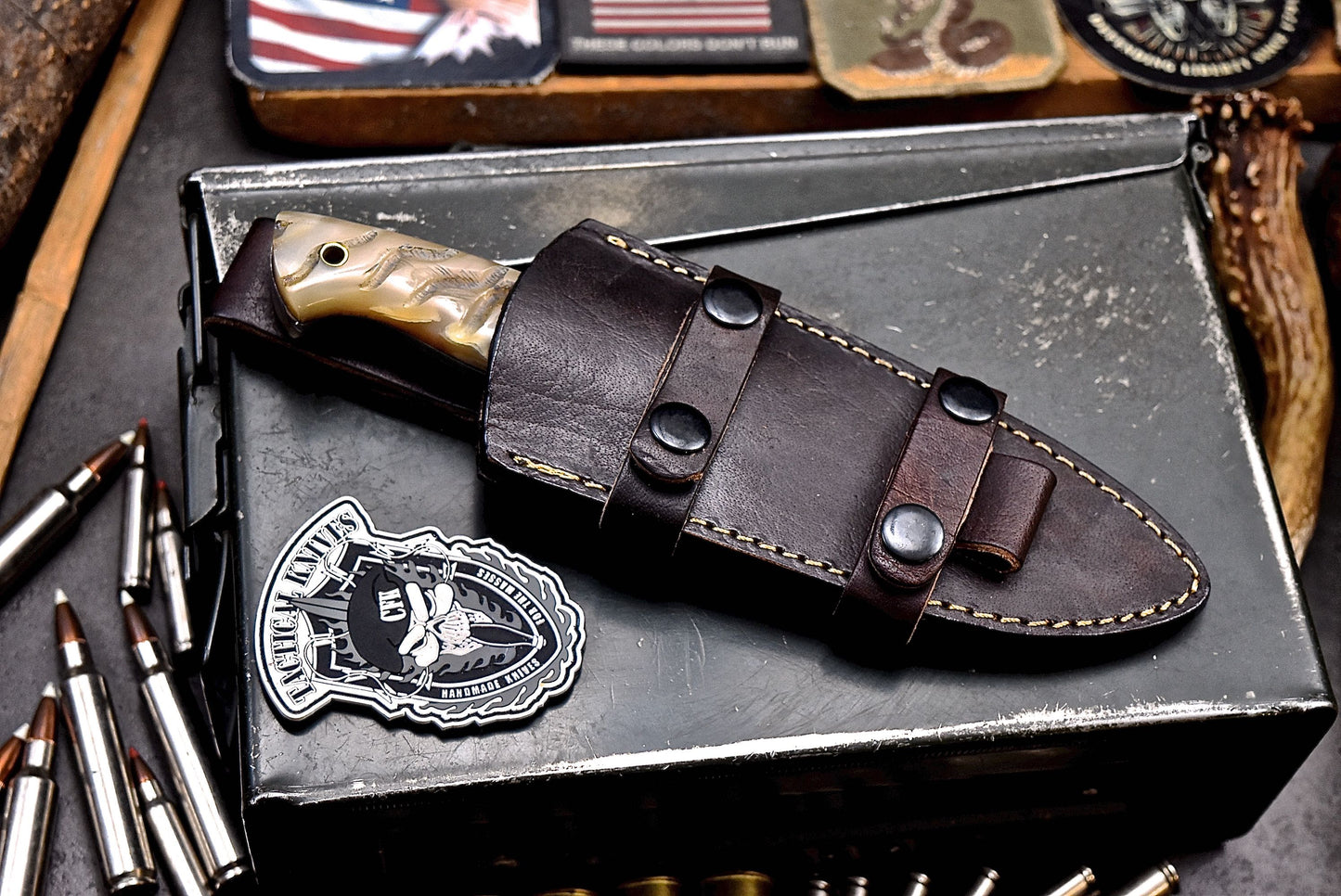 CFK Handmade Damascus Custom GENUINE SHEEP HORN Hunting Skinner Knife