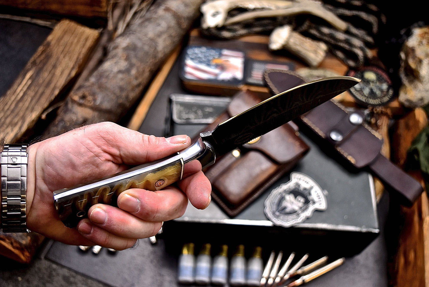 CFK Handmade Damascus Custom GENUINE SHEEP HORN Hunting Skinner Knife