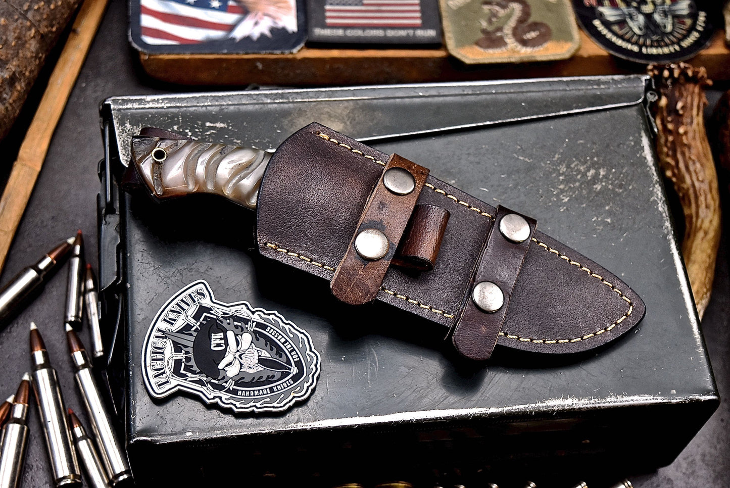 CFK Handmade Damascus Custom GENUINE SHEEP HORN Hunting Skinner Knife