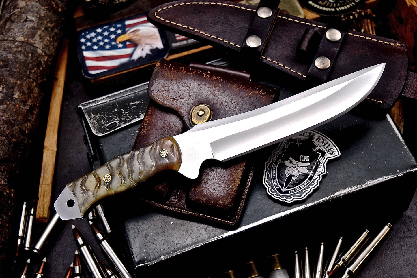 CFK Handmade AUS 8 Custom GENUINE SHEEP HORN Large Hunting Skinner Sport Knife