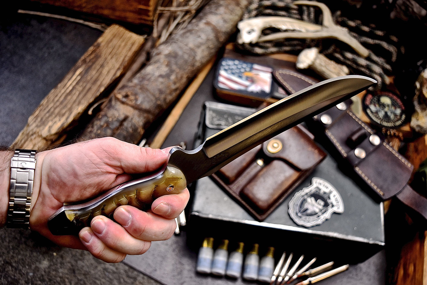 CFK Handmade AUS 8 Custom GENUINE SHEEP HORN Large Hunting Skinner Sport Knife