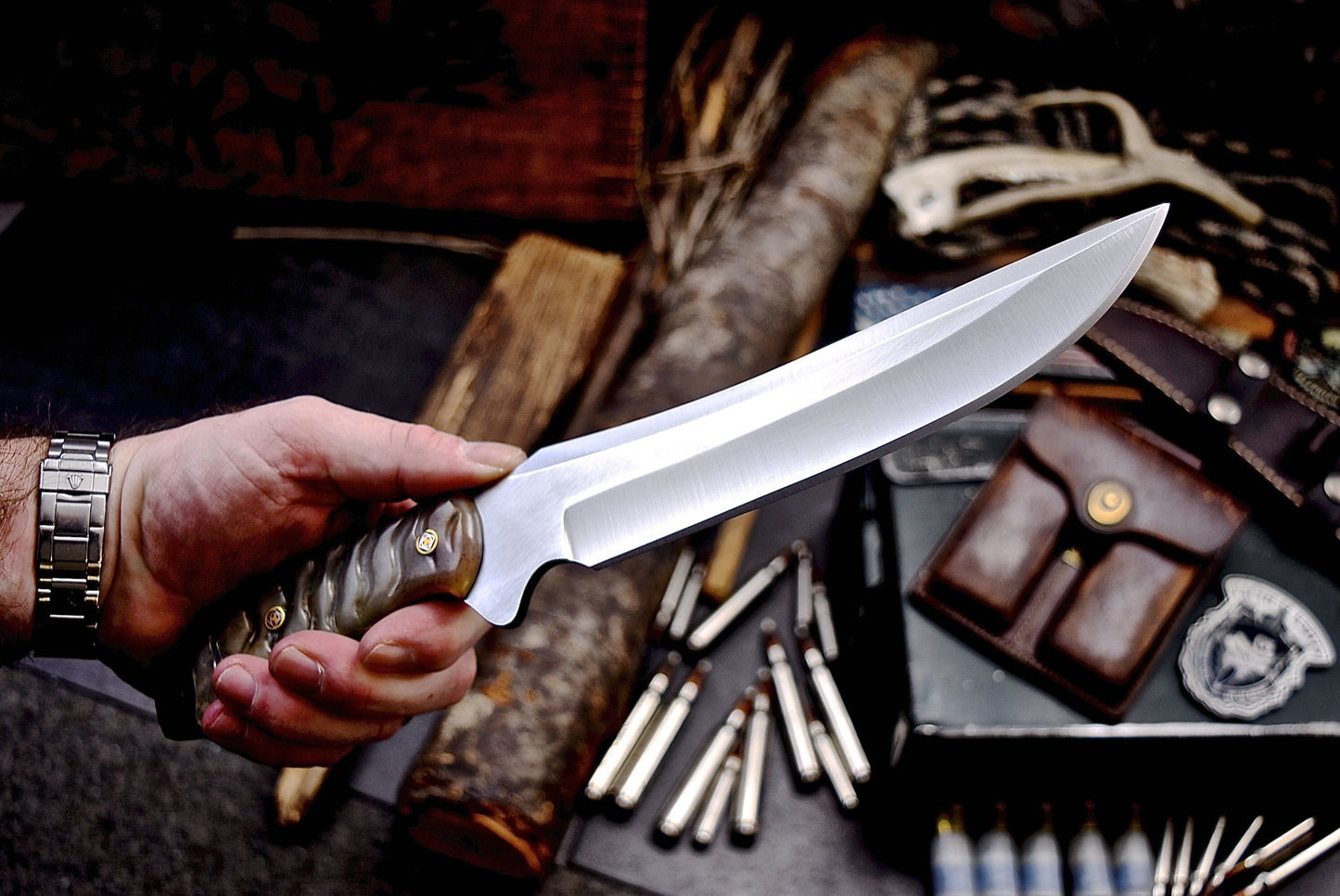 CFK Handmade AUS 8 Custom GENUINE SHEEP HORN Large Hunting Skinner Sport Knife