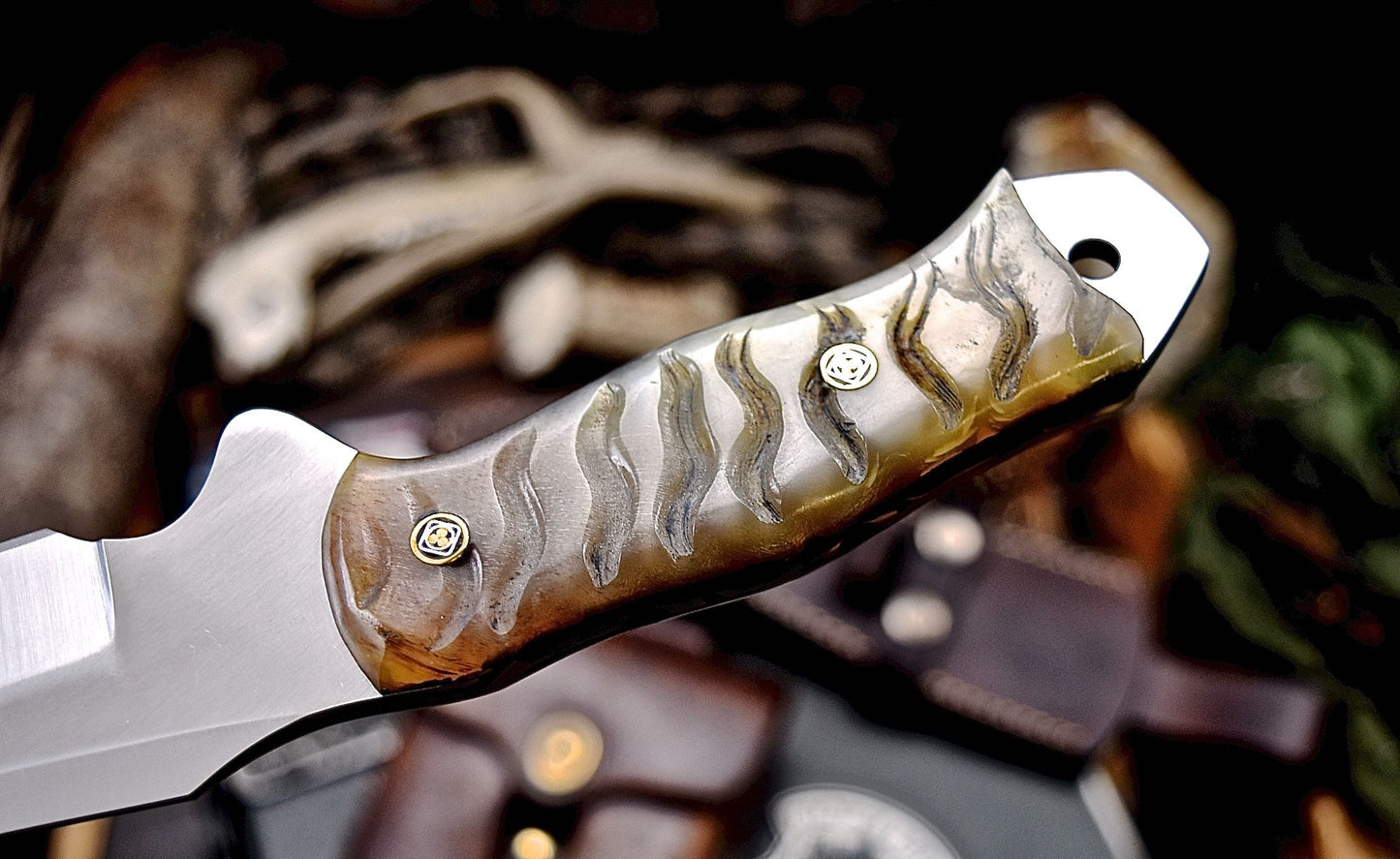 CFK Handmade AUS 8 Custom GENUINE SHEEP HORN Large Hunting Skinner Sport Knife