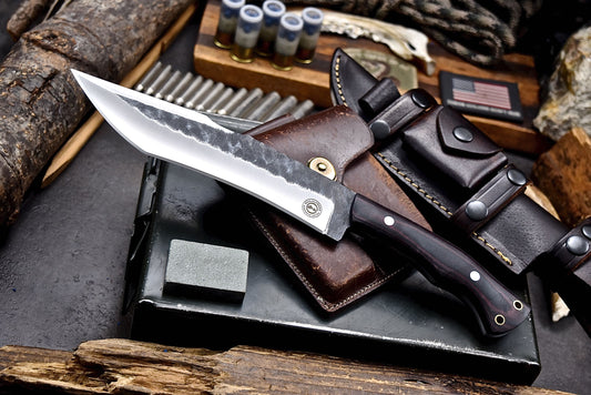 Bear Hills - Hill & Creek Custom Handmade D2 Large Camping Hunting Knife & ACCESSORIES Sheath Set