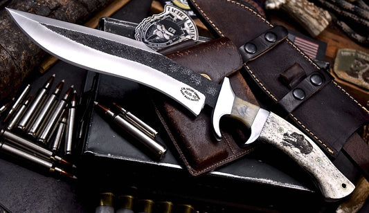 CFK Handmade AUS-10 Custom BEAR & PAW SCRIMSHAW BONE Sub Hilt Camping Hunting Knife Set