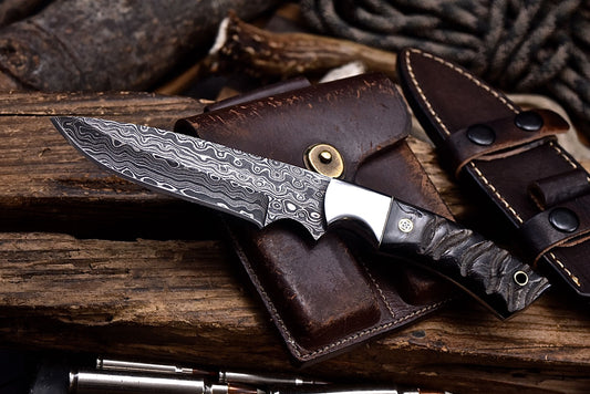 CFK Handmade Damascus Custom DARK SHEEP HORN Large Hunting Skinner Knife Set