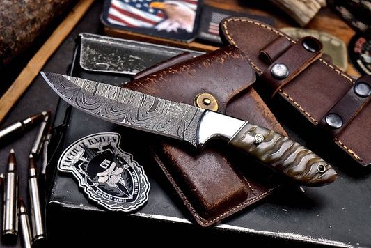 CFK Handmade Damascus Custom GENUINE SHEEP HORN Hunting Skinner Knife