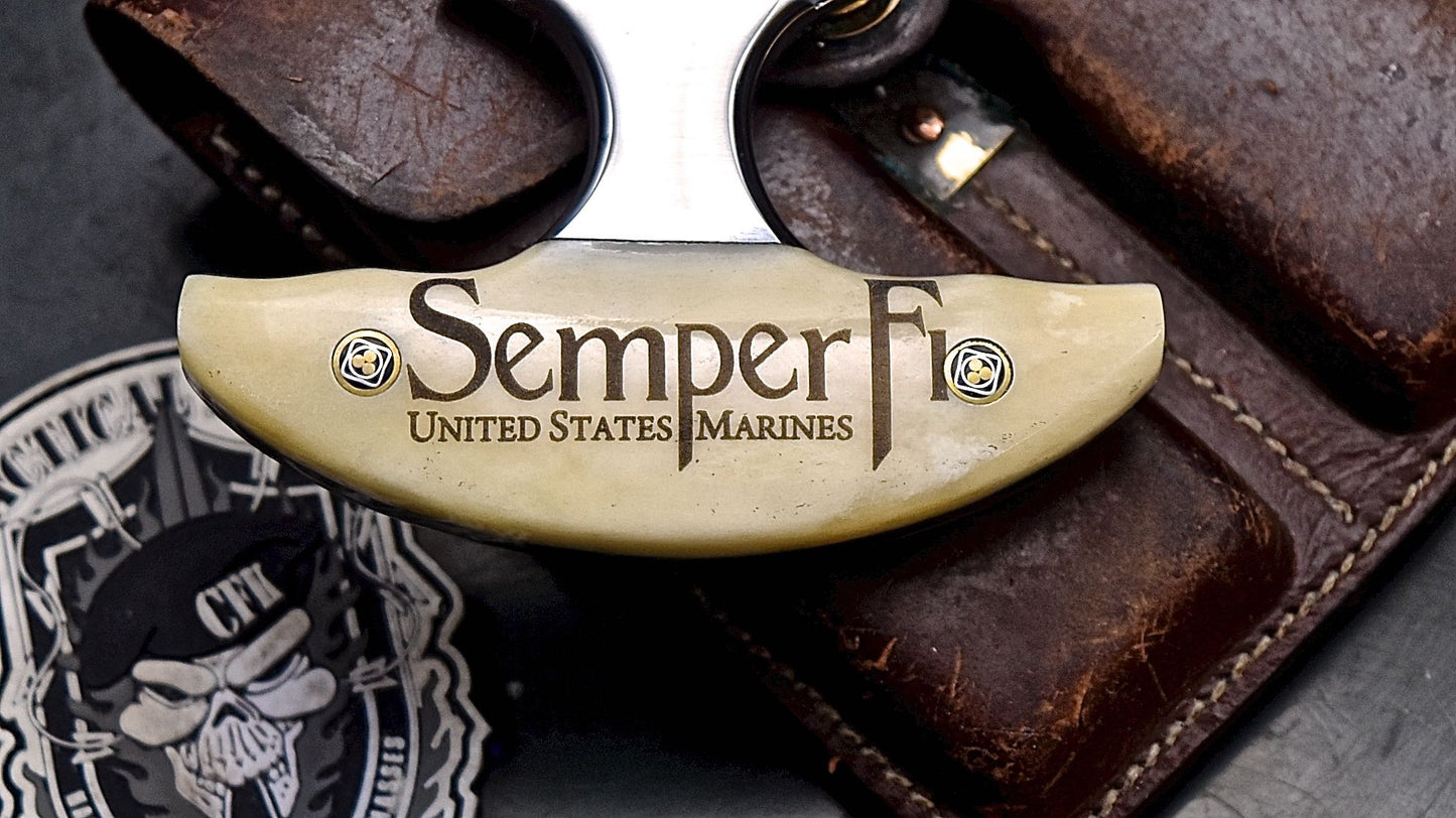 CFK Handmade AUS 8 Custom USMC MARINES VETERAN / SEMPER FI Scrimshaw Bone Push Dagger Knife