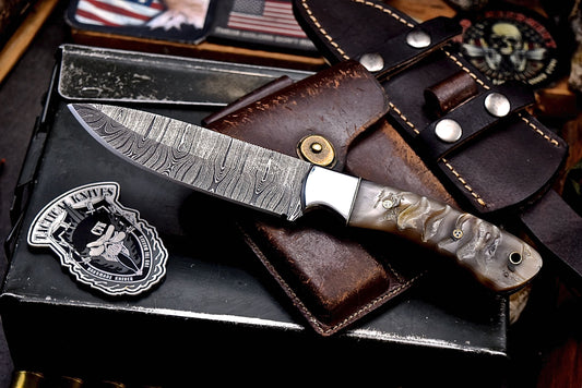 CFK Handmade Damascus Custom GENUINE SHEEP HORN Hunting Skinner Sport Knife