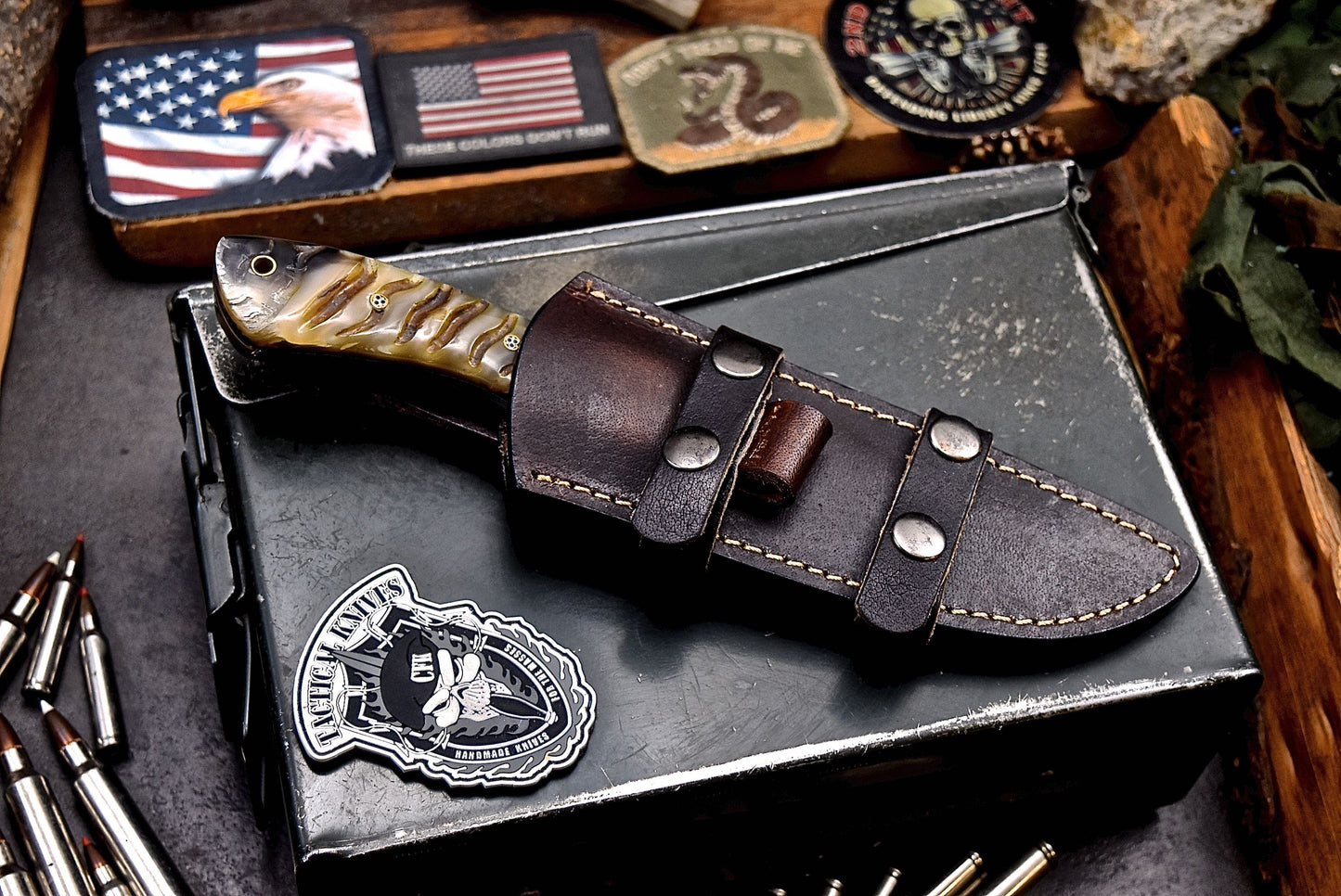 CFK Handmade Damascus Custom GENUINE SHEEP HORN Hunting Skinner Sport Knife